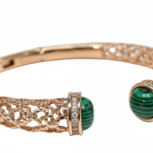 Rose Gold Filigree Open Cuff with Malachite Cabochons