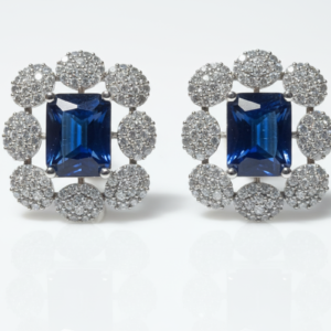 Royal Emerald-Cut Sapphire & Pavé Halo Studs