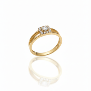 Classic Gold-Plated Square Halo Solitaire Ring