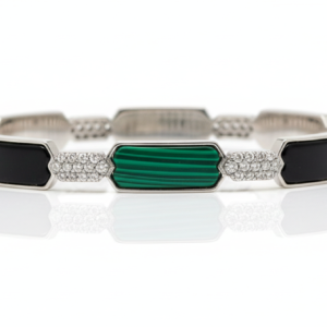 Art Deco Malachite & Onyx Geometric Bangle