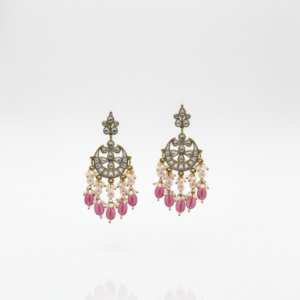 Floral Kundan & Ombré Pink Bead Chandbali Earrings