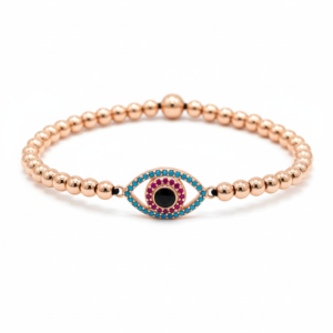 Marquise Tri-Color Pavé Evil Eye Rose Gold Bead Bracelet