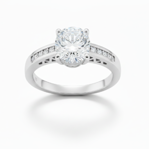 Exquisite Round Brilliant-Cut Cathedral Solitaire Ring with Pavé Shoulders