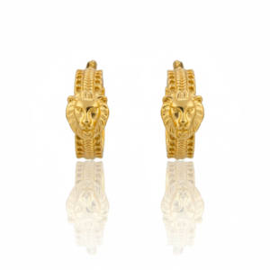Intricate Lion Motif Gold-Plated Huggie Hoop Earrings