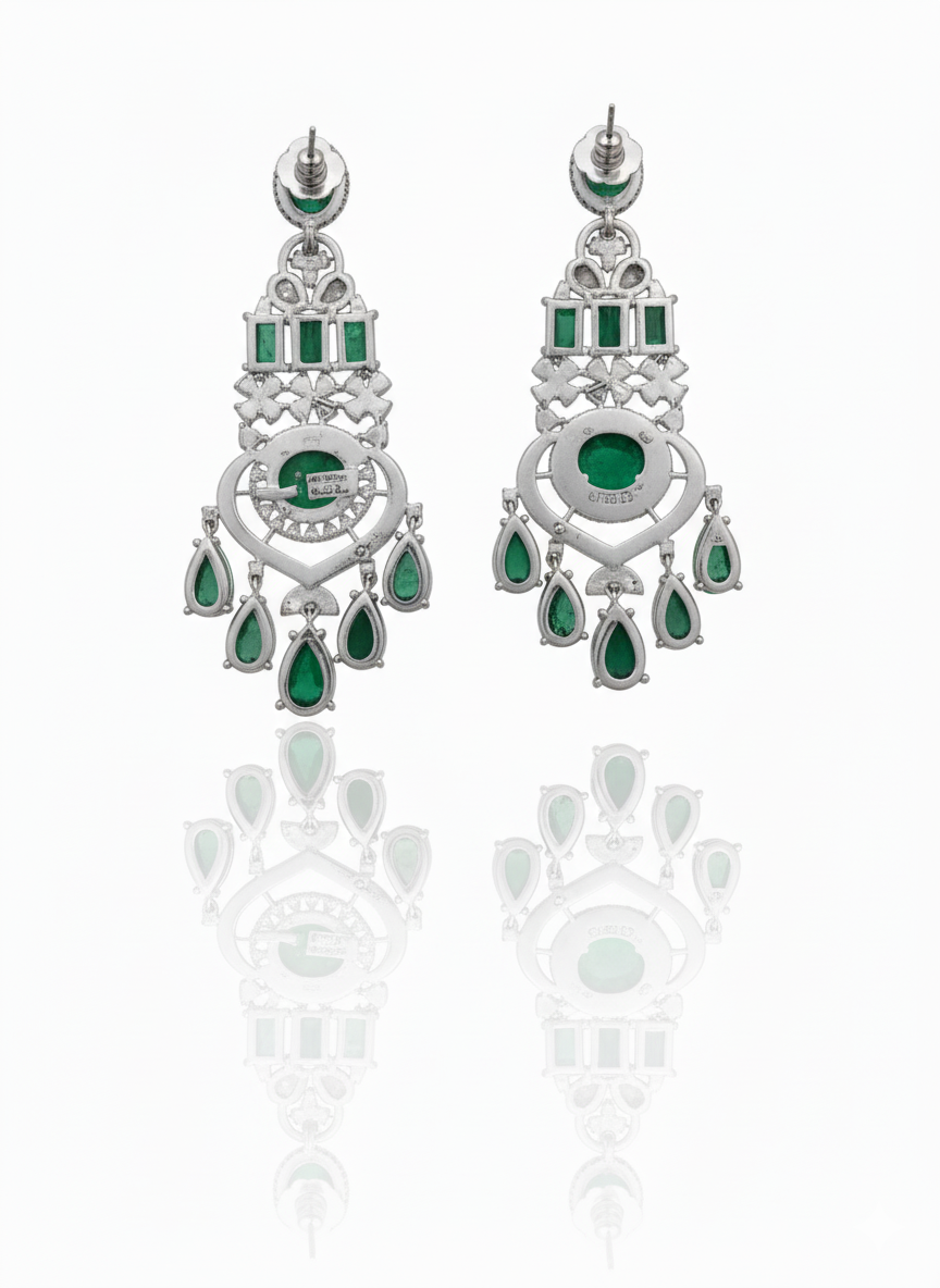 Emerald & Diamond Heirloom Chandelier Earrings - Image 2