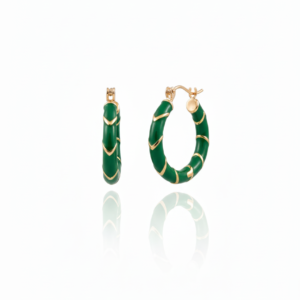 Luxurious Emerald Green Chevron Enamel Hoop Earrings