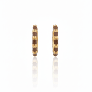 Sophisticated Coffee Brown Enamel & Gold Striped Hoop Earrings