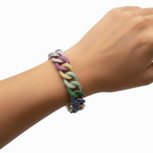 Rainbow Ombré Pavé Cuban Link Bracelet