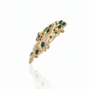 Emerald Envy Gilded Floral Vine Brooch