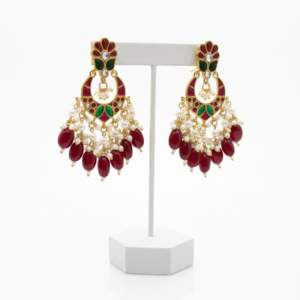 Traditional Ruby & Emerald Meenakari Chandbali Earrings