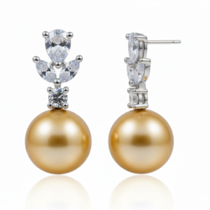 Golden South Sea Pearl & Marquise Cluster Drops