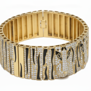 Panther Motif Tiger-Stripe Pavé Link Bracelet