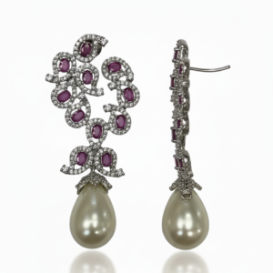 Regal Ruby & Pearl Drop Earrings
