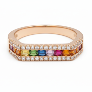 Radiant Rainbow Gemstone & Diamond Pavé Band