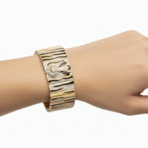 Panther Motif Tiger-Stripe Pavé Link Bracelet