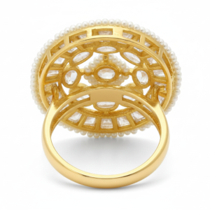 Regal Pearl & Diamond Geometric Mandala Statement Ring