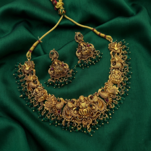 Divine Lakshmi & Peacock Antique Gold Temple Set