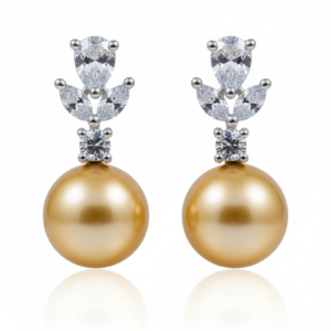 Golden South Sea Pearl & Marquise Cluster Drops