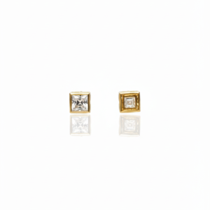 Square-Cut Bezel-Set Zirconia Stud Earrings in Gold Finish