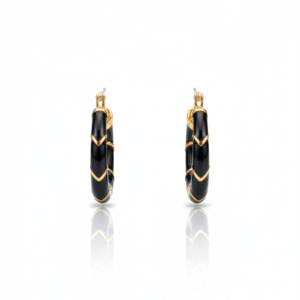 Bold Chevron Black Enamel & Gold-Plated Hoop Earrings