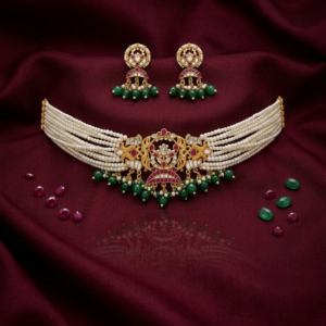 Meenakari Elephant Motif Multi-Strand Pearl Choker Set