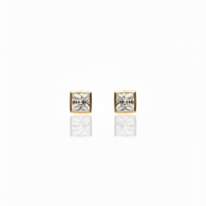 Square-Cut Bezel-Set Zirconia Stud Earrings in Gold Finish