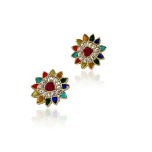 Vibrant Navratna-Inspired Floral Stud Earrings