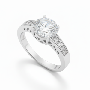 Exquisite Round Brilliant-Cut Cathedral Solitaire Ring with Pavé Shoulders