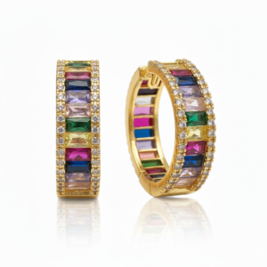 Multicolor Rainbow Baguette Gold Huggie Hoops