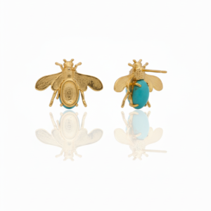 Exquisite Gold-Plated Turquoise Bee Stud Earrings