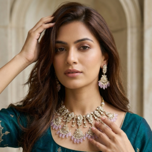 Lavender Amethyst & Polki Kundan Bib Set