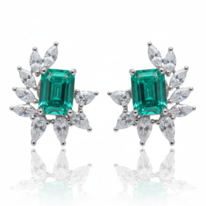 Emerald Green Radiant Cluster Winged Stud Earrings