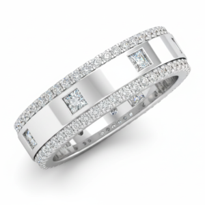 Architectural Princess-Cut Inset & Pavé Diamond Band