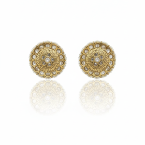 Kundan-Inspired Antique Gold Floral Stud Earrings