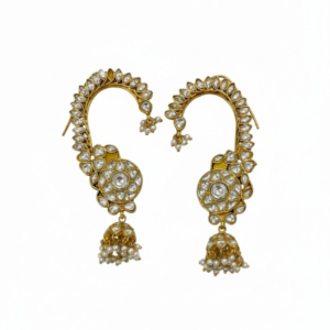 Heritage Gold-Plated Kundan Ear Cuffs with Jhumka Drops