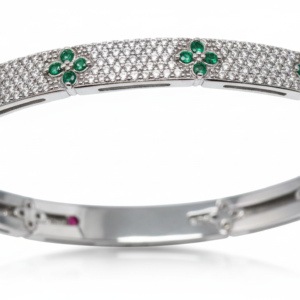 Floral Emerald & Pavé Diamond Hinged Bangle