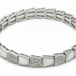Geometric Mosaic Link Bracelet with Mother-of-Pearl & Pavé Diamonds