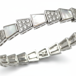 Geometric Mosaic Link Bracelet with Mother-of-Pearl & Pavé Diamonds