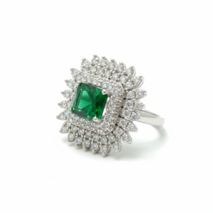 Vivid Emerald & Diamond Architectural Sunburst Ring