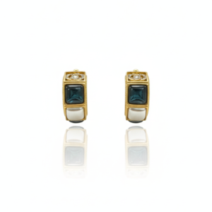 Contemporary Gold-Toned Huggie Earrings with Emerald-Cut Stones