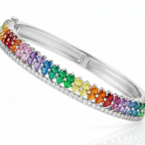 Marquise Rainbow Gemstone & Diamond Accent Bangle