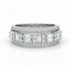 Modern Multi-Row Baguette and Round Diamond Band