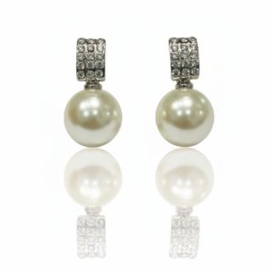 Lustrous Pearl Drop Earrings with Pavé Crystal Studs