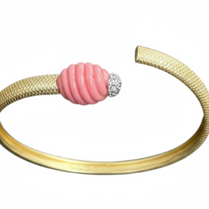 Ribbed Coral & Pavé Diamond Textured Gold Cuff