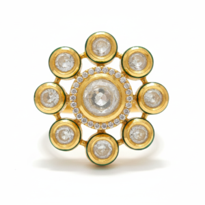 Gold Plated Polki & Meenakari Floral Statement Ring