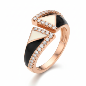 Geometric Monochrome Enamel & Diamond Bypass Ring