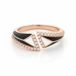 Geometric Monochrome Enamel & Diamond Bypass Ring