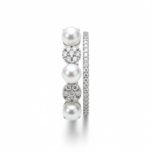 Lustrous Pearl & Diamond Cluster Bypass Ring