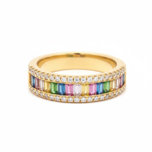 Luminous Rainbow Gemstone & Diamond Pavé Channel Band
