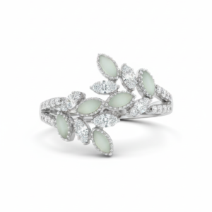 Ethereal Mint Enamel & Diamond Marquise Leaf Ring